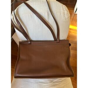 Jack Georges Belmont British Tan Leather Dowel Tote Shoulder Bag Briefcase vtg